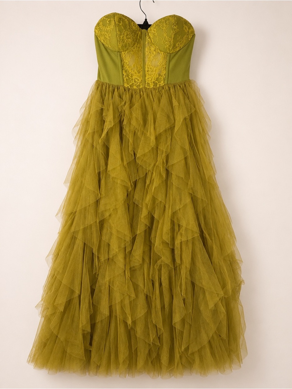 Faeriesty Lace Corset Contrast Ruffle Layered Hem Dress L